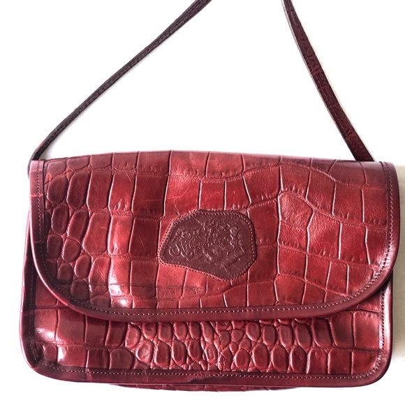VINTAGE CARLOS FALCHI CROC 🐊 EMBOSSED LEATHER SHOULDER BAG - Picture 12 of 15